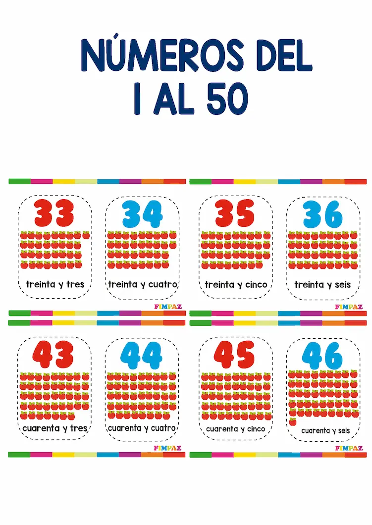 numeros del 30 al 40 con dibujos