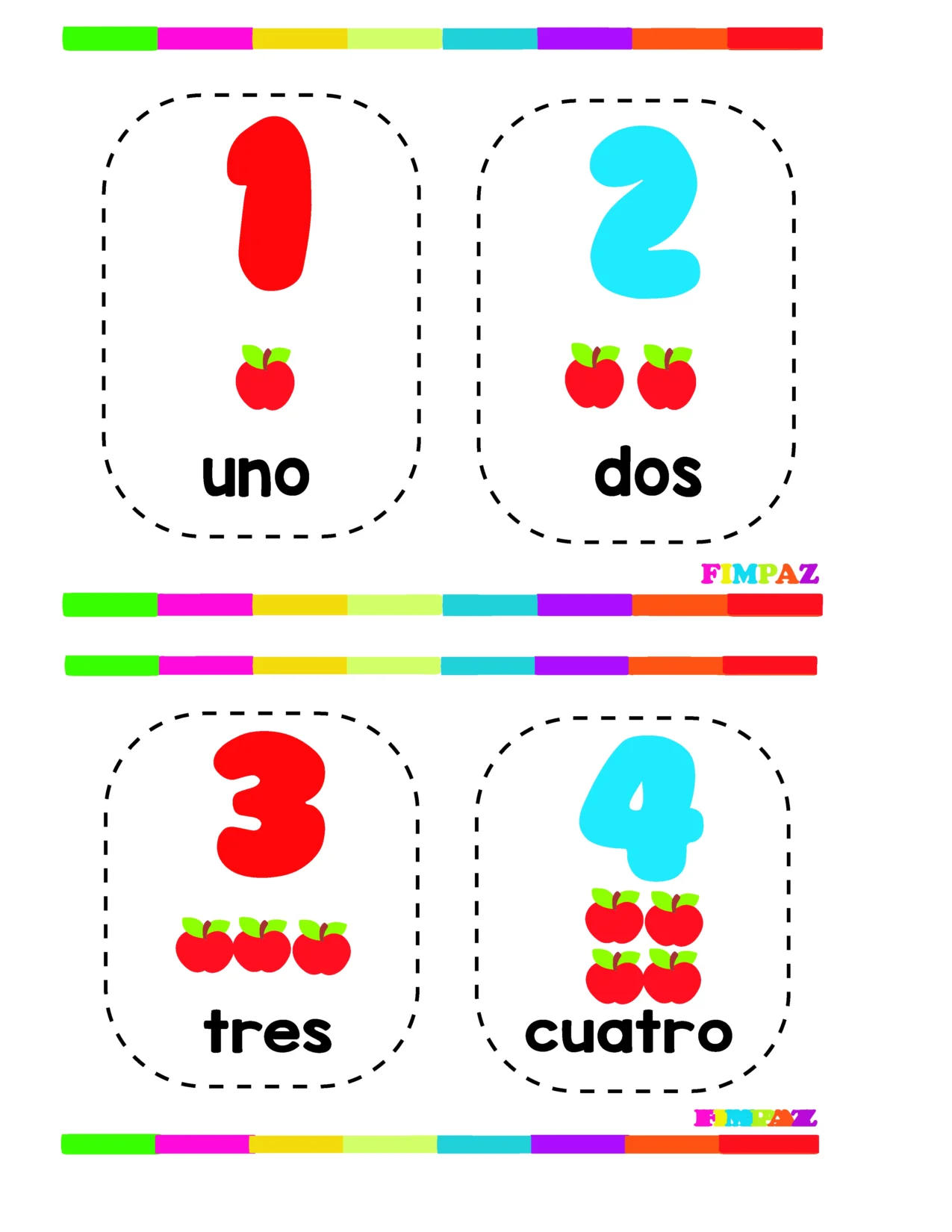 Tarjetas con los numeros del 1 al 50