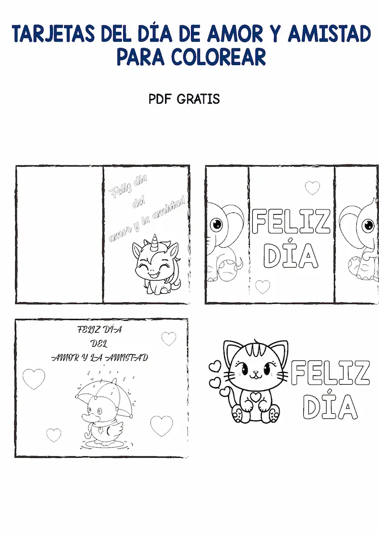 TARJETAS DEL DIA DEL AMOR Y AMISTAD PARA PINTAR 