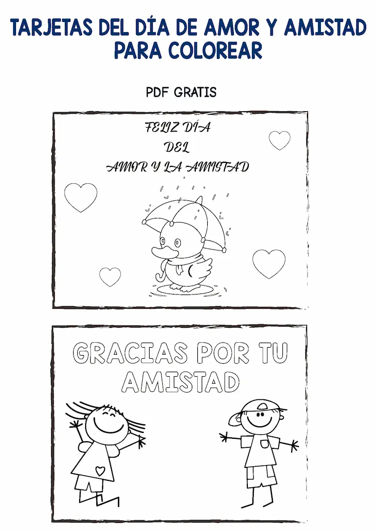 TARJETAS DEL DIA DEL AMOR Y AMISTAD PARA PINTAR 