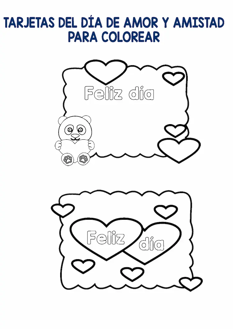 TARJETAS DEL DIA DEL AMOR Y AMISTAD PARA PINTAR 
