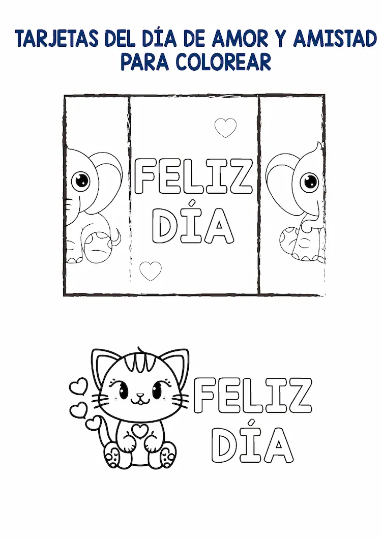 TARJETAS DEL DIA DEL AMOR Y AMISTAD PARA PINTAR 