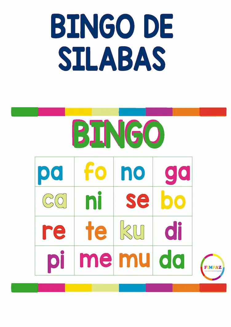 Juego del  bingo de silabas simples