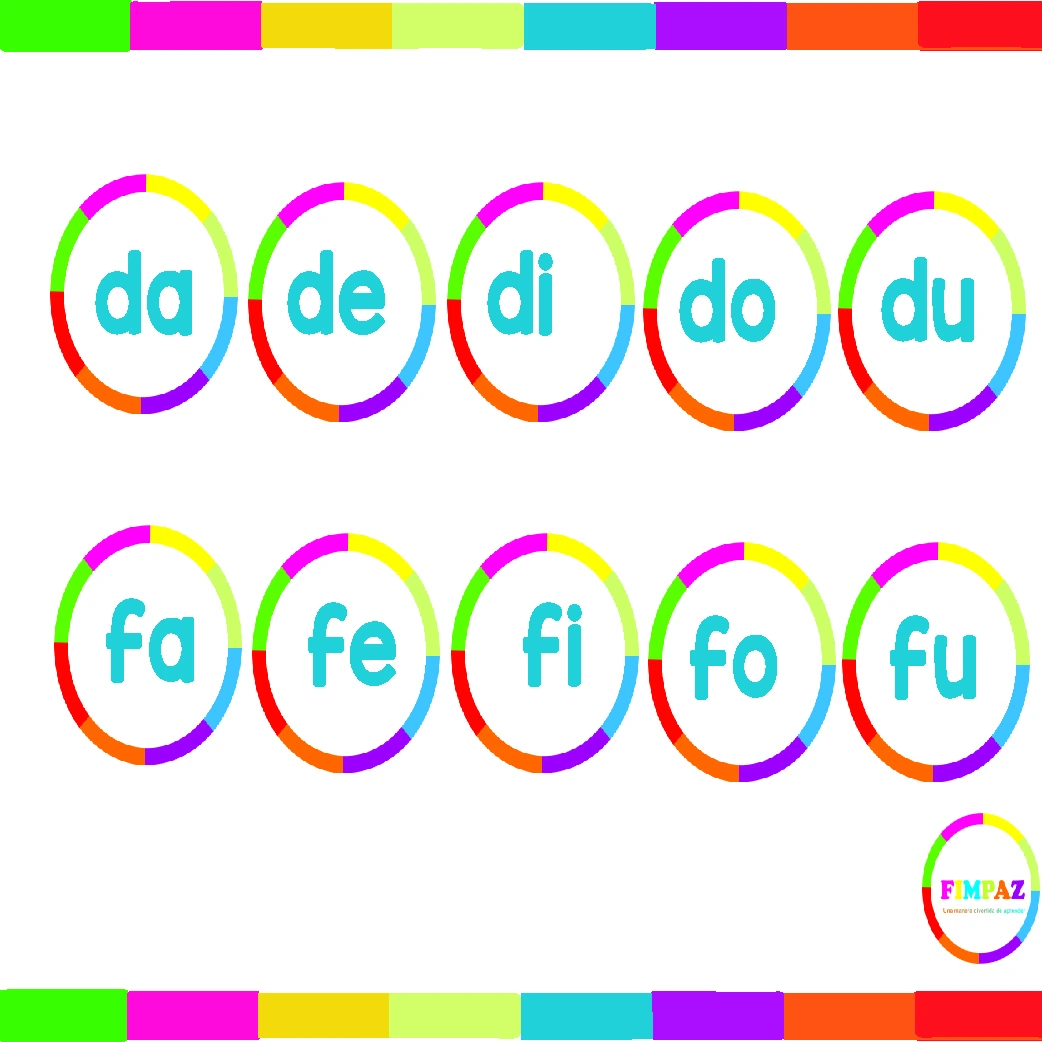 Juego de bingo de sílabas diseñado para niños. Contiene sílabas simples en una cuadrícula, con colores llamativos que captan la atención y fomentan el aprendizaje.
