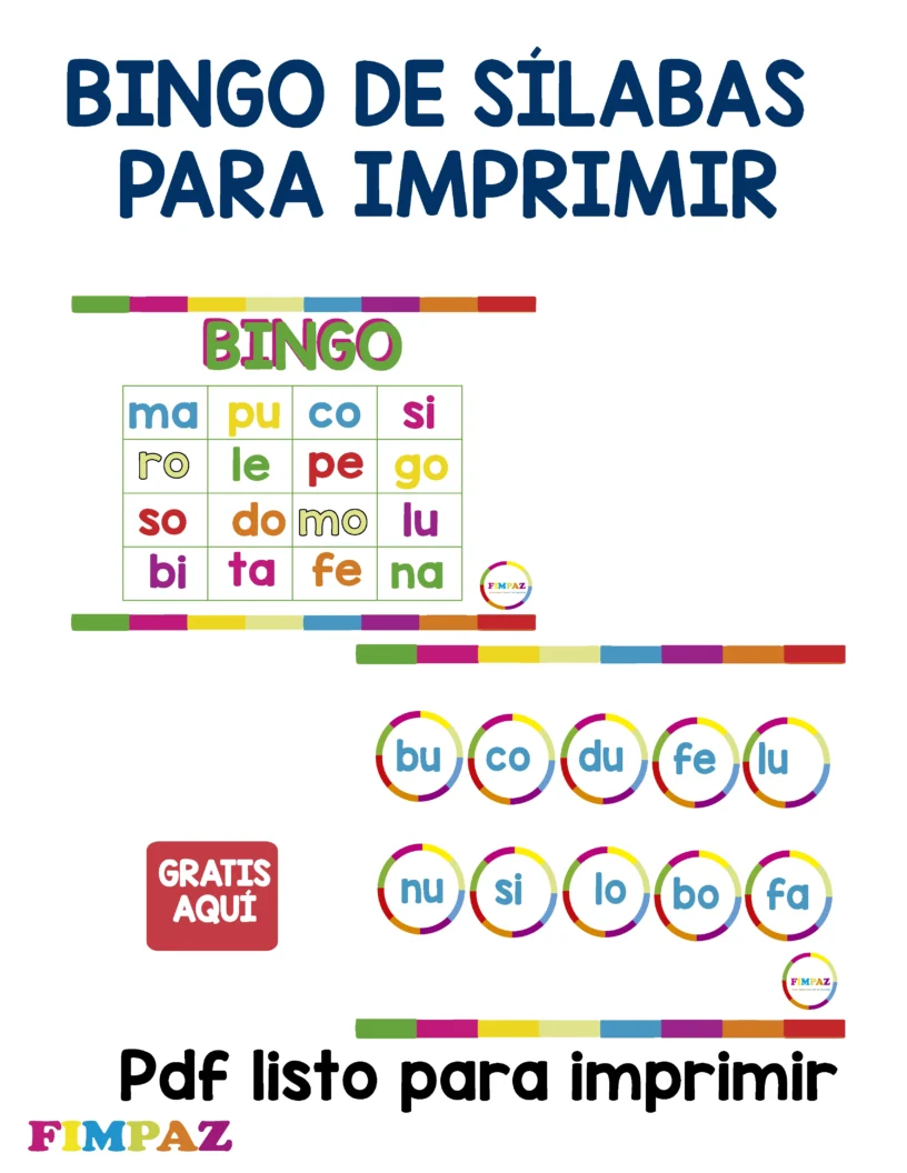bingo de silabas para imprimir pdf