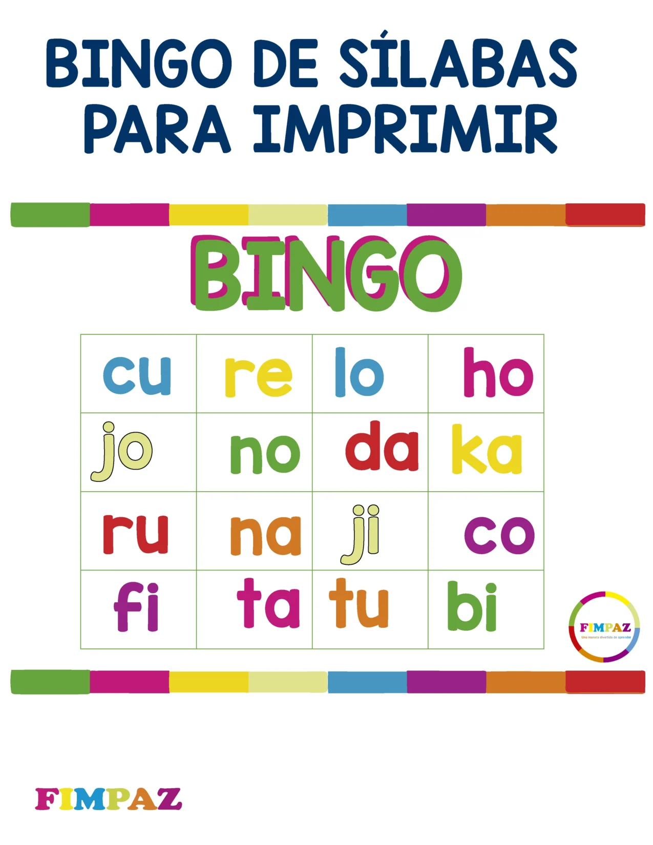 bingo de silabas para imprimir