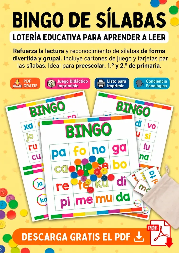 BINGO DE SÍLABAS PARA IMPRIMIR 