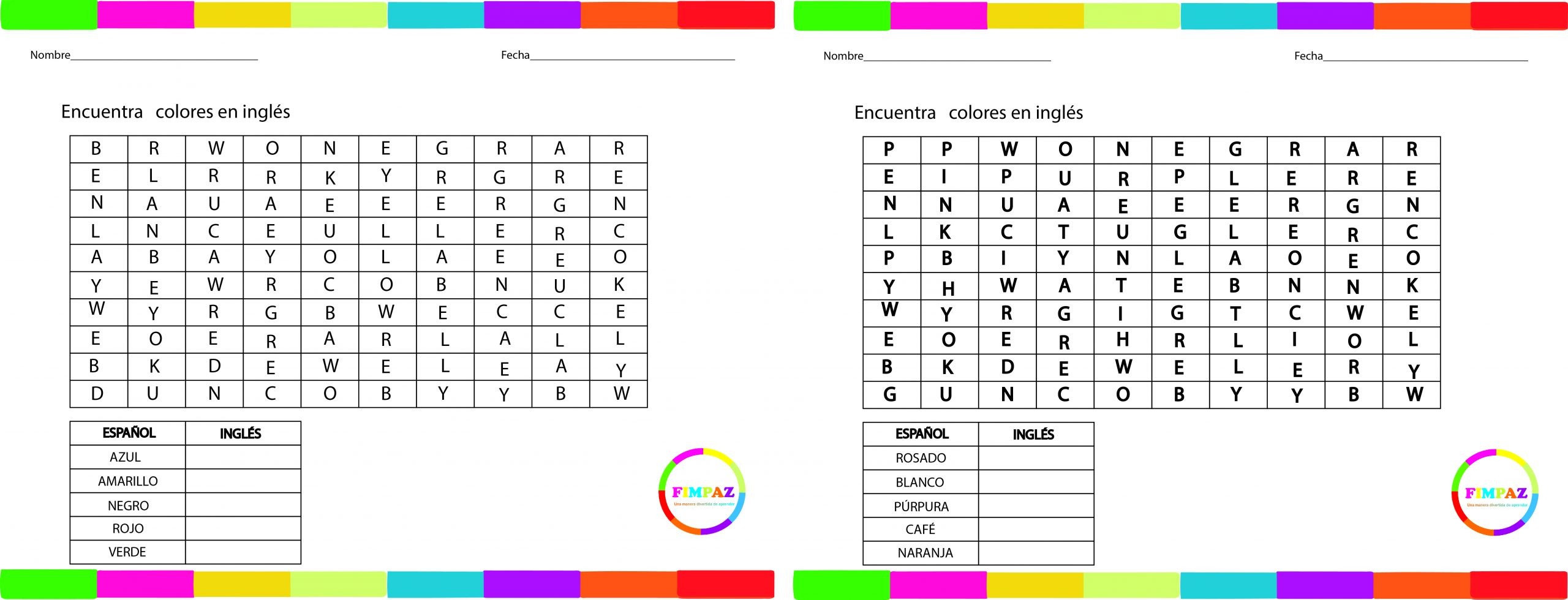 colores inglés