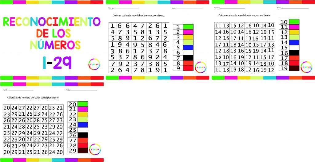 RECONOCIMIENTO DE LOS NÚMEROS DEL 1 AL 29
