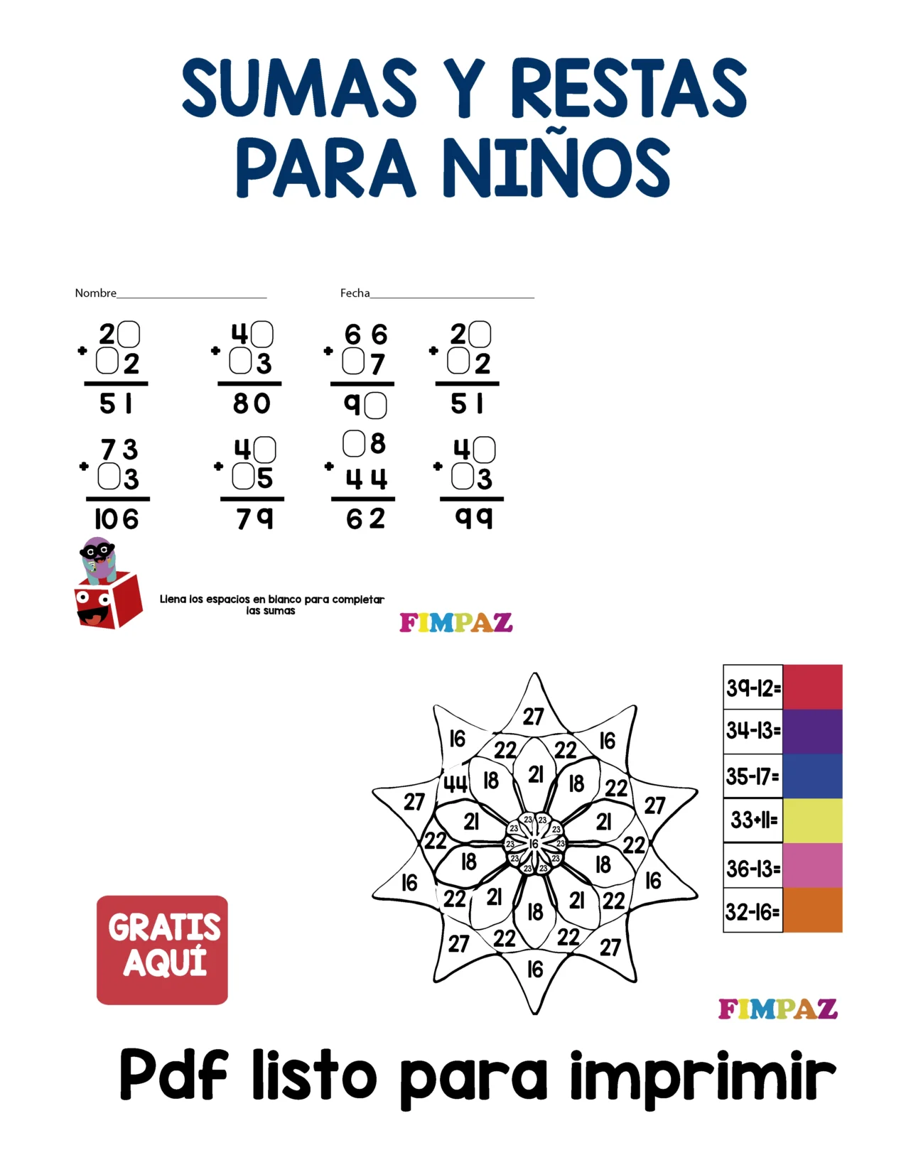 SUMAS Y RESTAS PARA NIÑOS