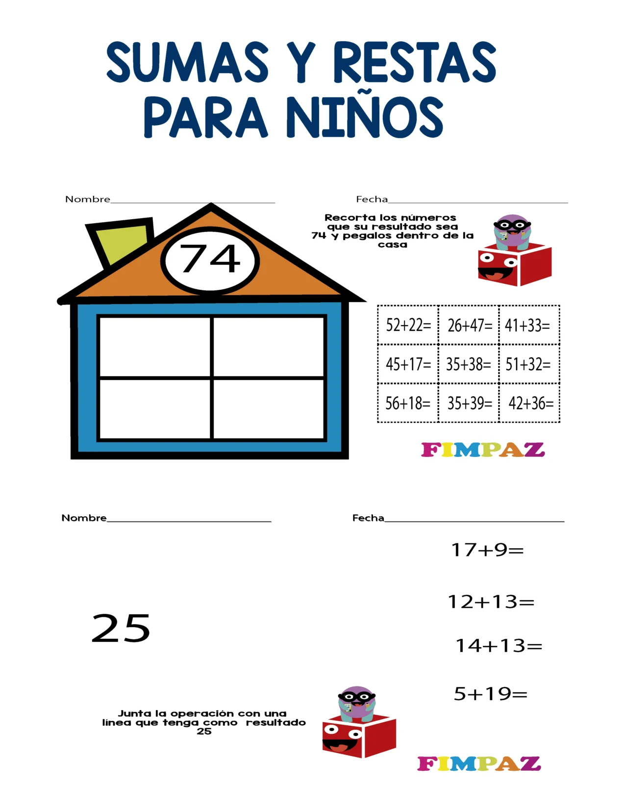 SUMAS Y RESTAS PARA NIÑOS