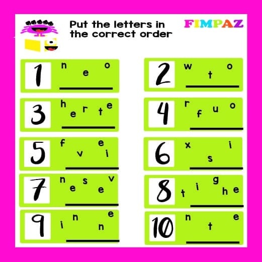 NÚMEROS EN INGLÉS DEL 1 AL 10.