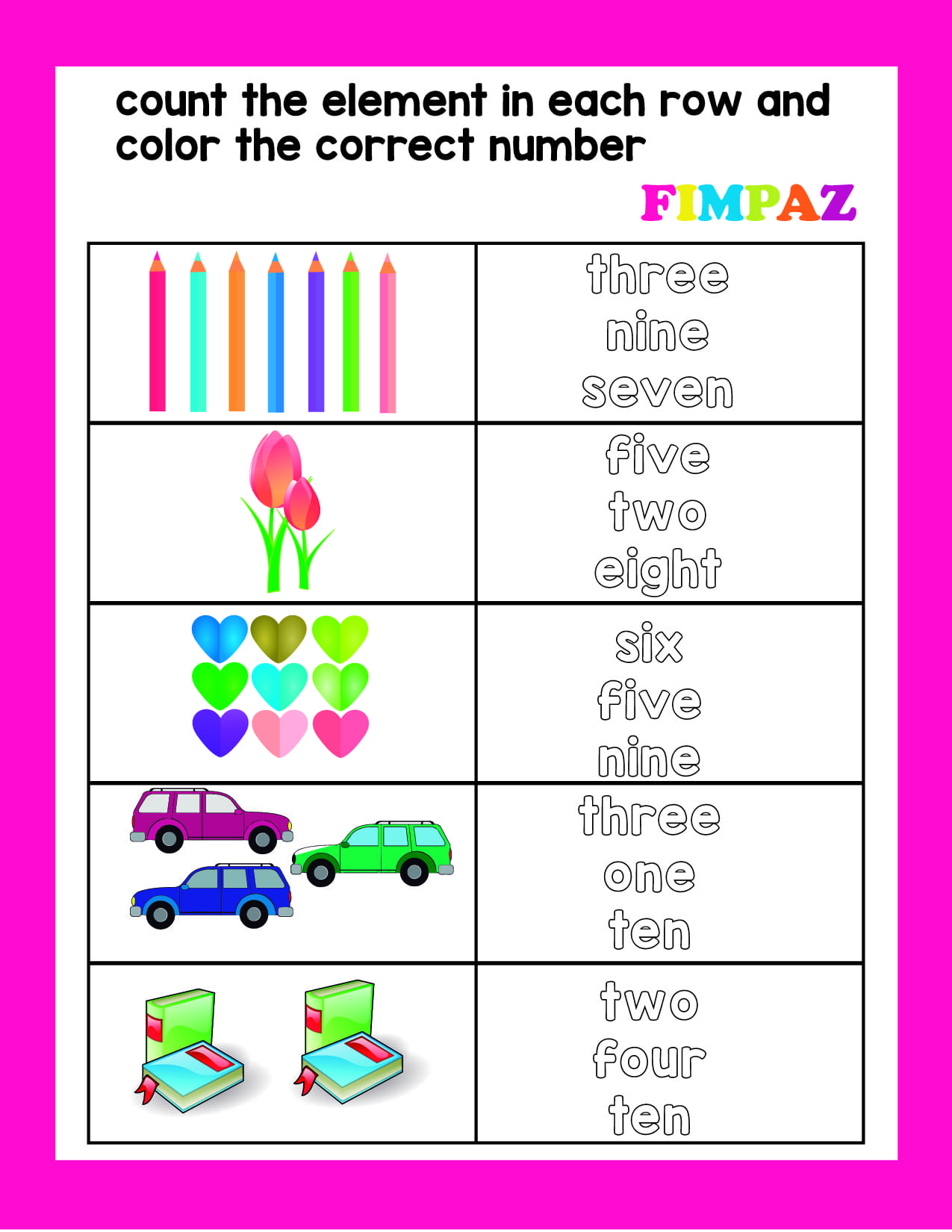 actividades de numeros en ingles para niños para imprimir