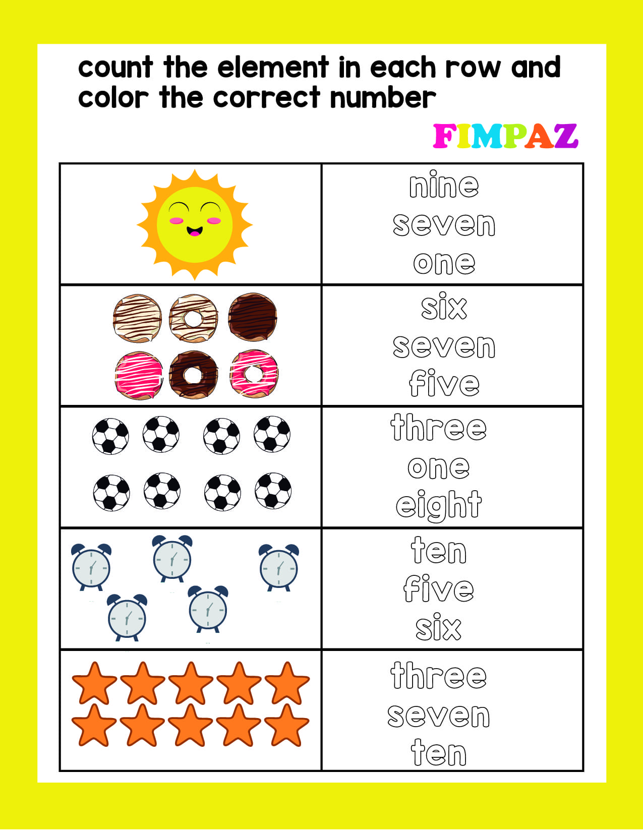 actividades de numeros en ingles para niños para imprimir