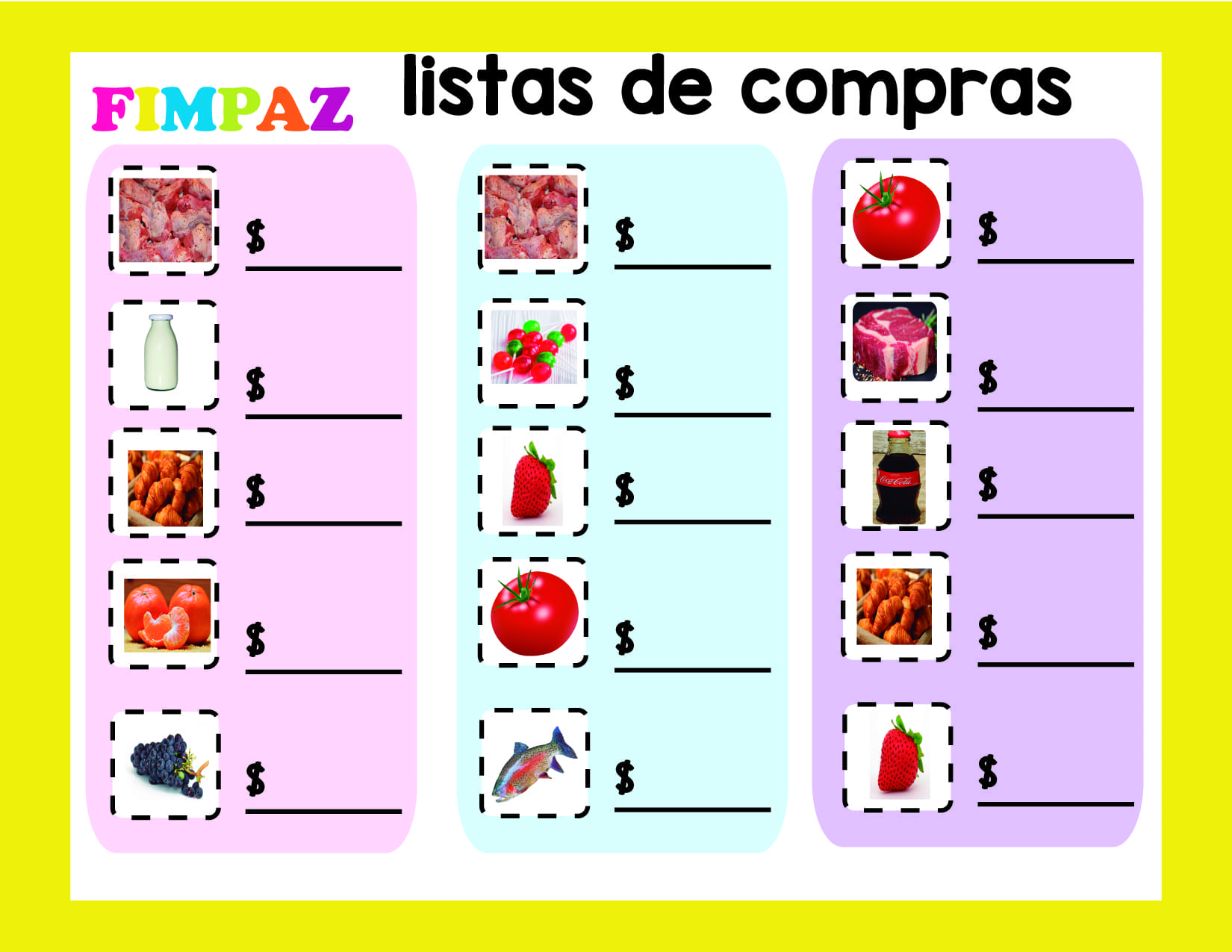 actividades de la tiendita para imprimir