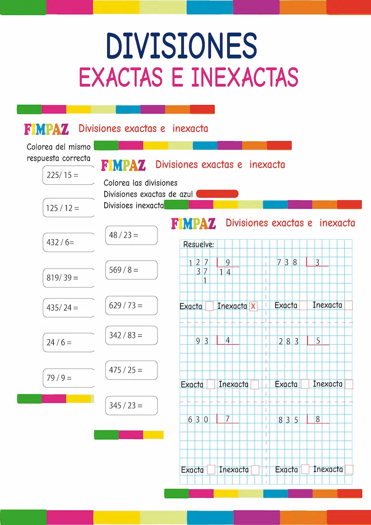 ejercicios de division exacta e inexacta para niños