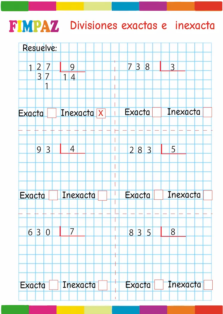 ejercicios de division exacta e inexacta para niños