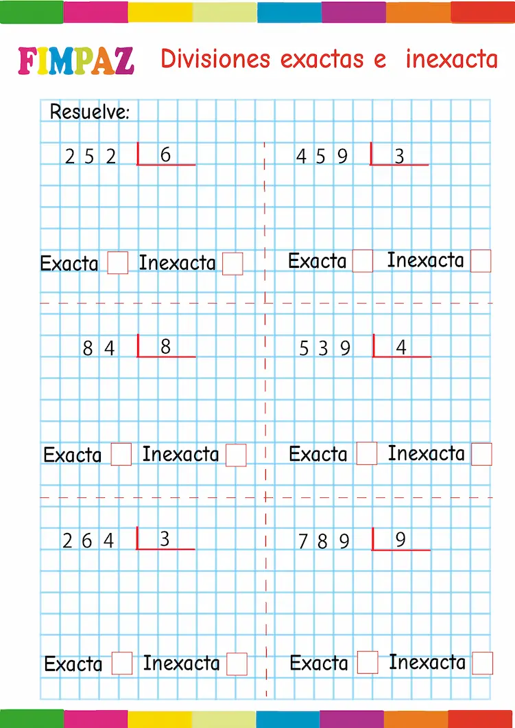 ejercicios de division exacta e inexacta para niños