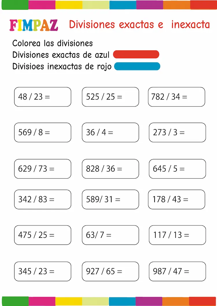 ejercicios de division exacta e inexacta para niños