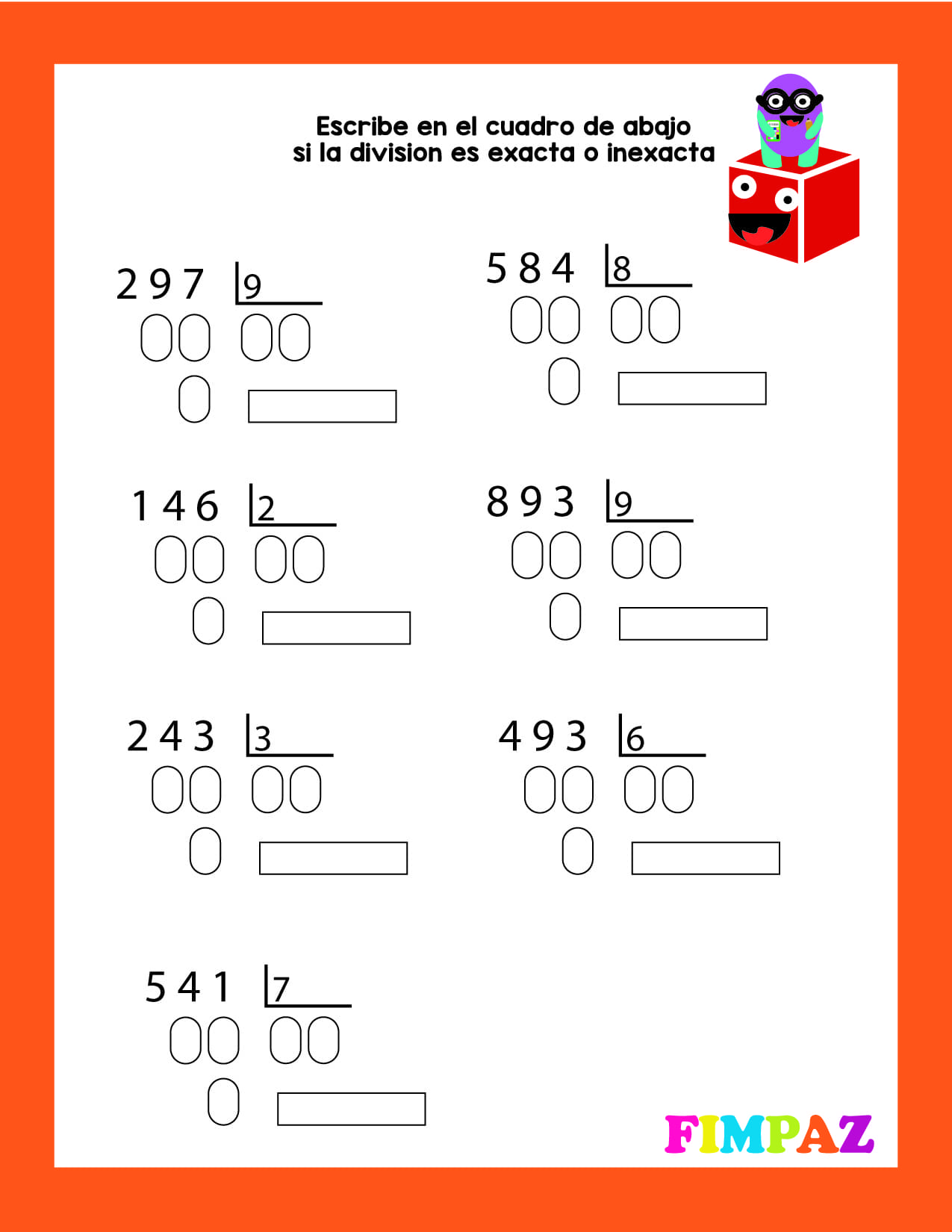 ejercicios de division exacta e inexacta para niños
