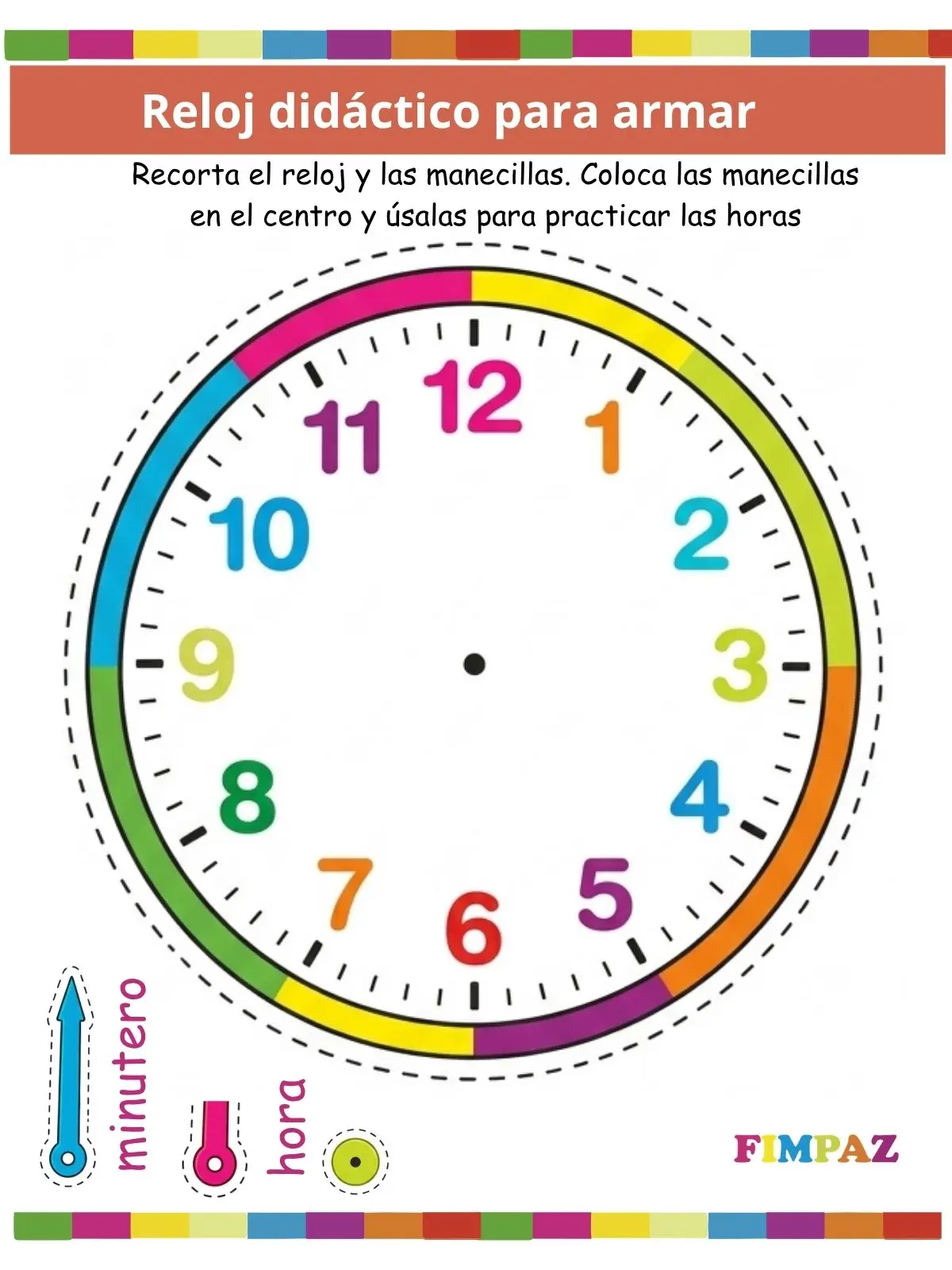 Reloj Didáctico para Armar e Imprimir Gratis en PDF
