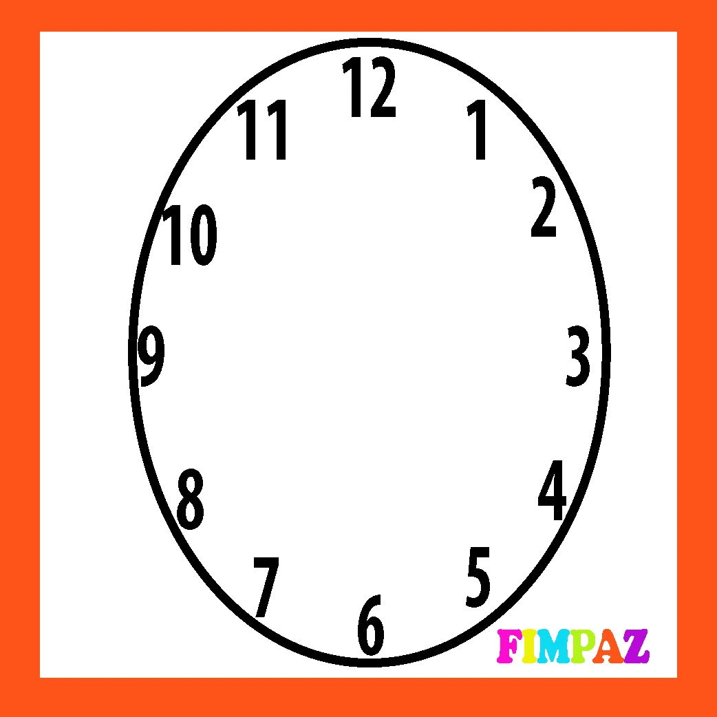 Reloj para imprimir en blanco, sin manecillas, con números del 1 al 12, perfecto para aprender a dibujar la hora en clase