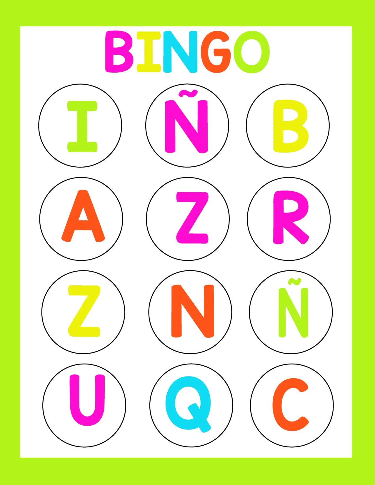 Juego de bingo de letras mayusculas para imprimir