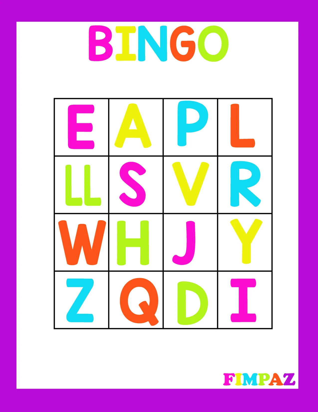 Cartones de bingo de letras mayuculas para imprimir