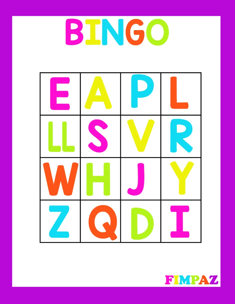 Bingo de letras para imprimir en PDF