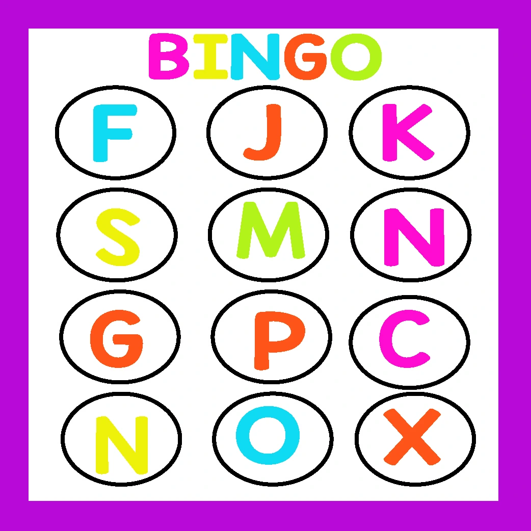 Ejemplo de bingo de letras para imprimir PDF con letras del abecedario en formato didáctico.