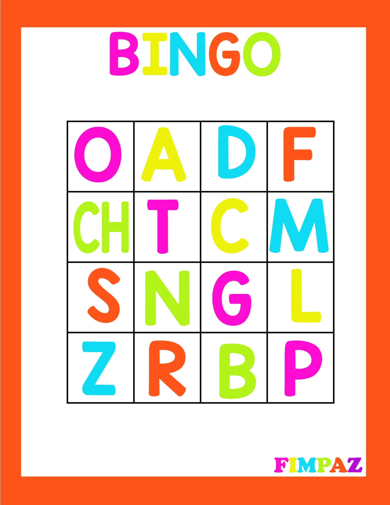 Bingo de abecedario en mayuscula para imprimir