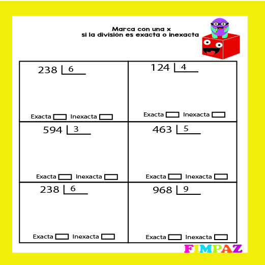 ejercicios de division exacta e inexacta para niños