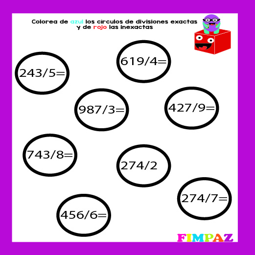 ejercicios de division exacta e inexacta para niños