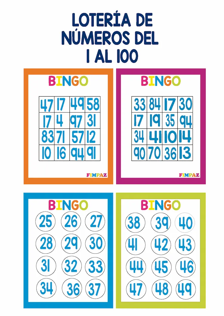 lotería de números del 1 al 100 para imprimir pdf