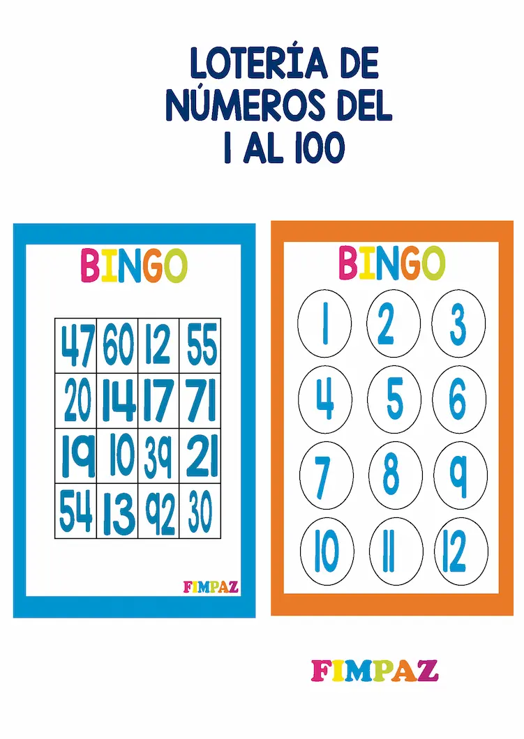 lotería de números del 1 al 100 para imprimir pdf