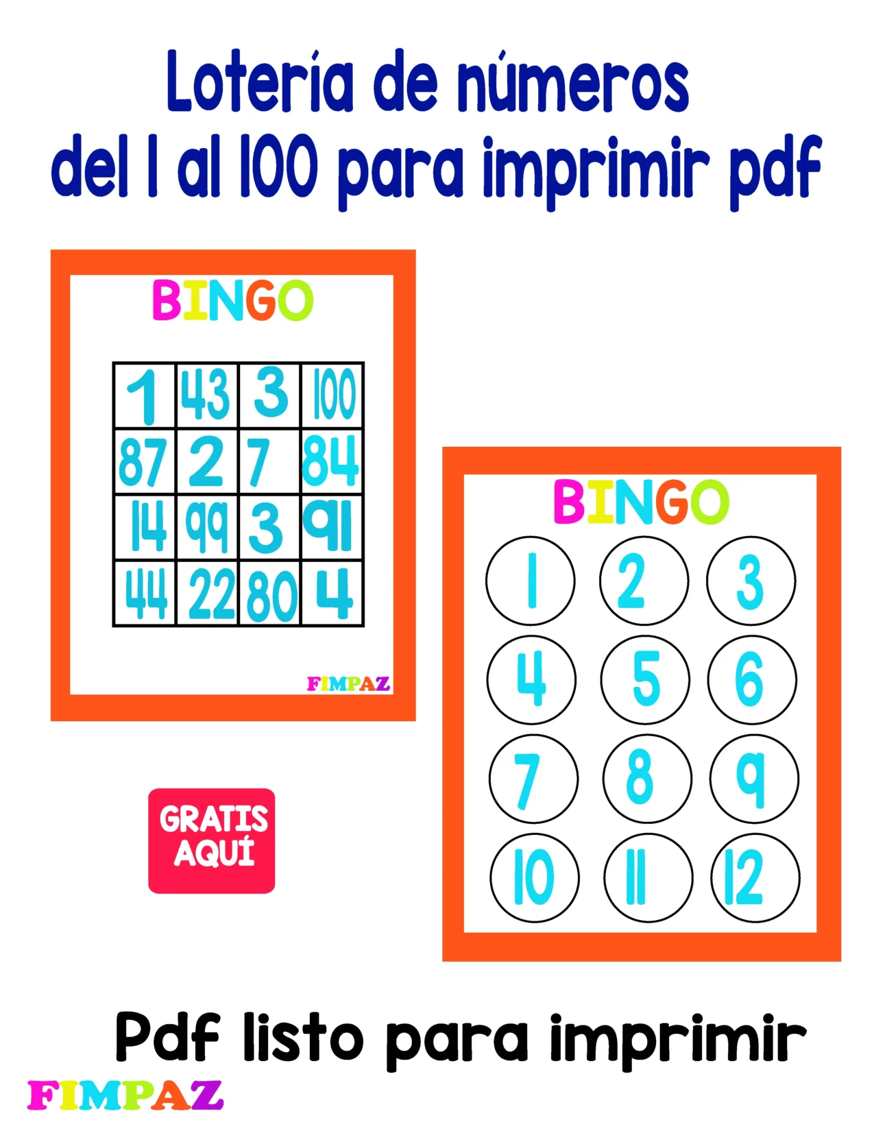 bingo de números del 1 al 100 para imprimir pdf