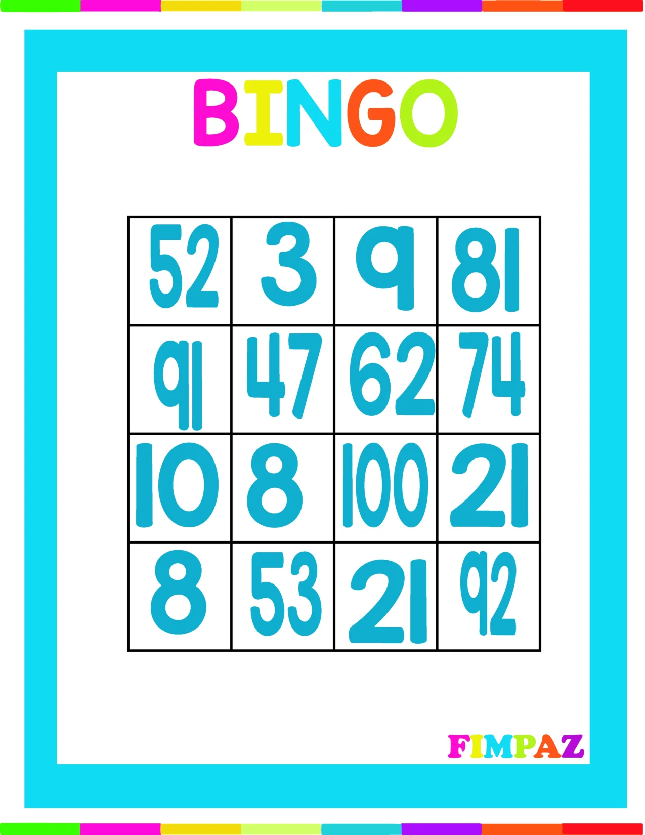 lotería de números del 1 al 100 para imprimir pdf