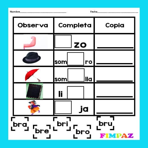 SILABAS TRABADAS PARA IMPRIMIR