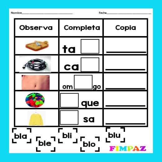 Lee más sobre el artículo SILABAS TRABADAS PARA IMPRIMIR