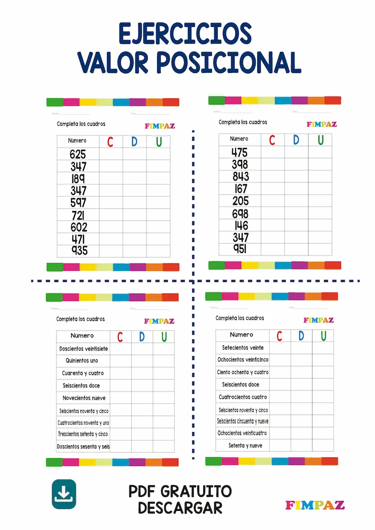 Valor Posicional: Ejercicios en PDF