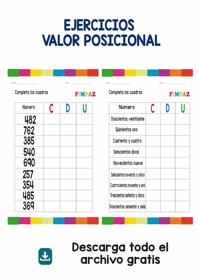 valor posicional unidad decena centena