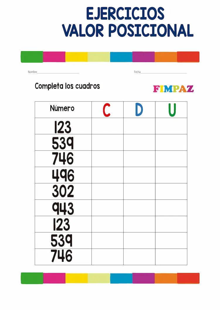 valor posicional unidad decena centena