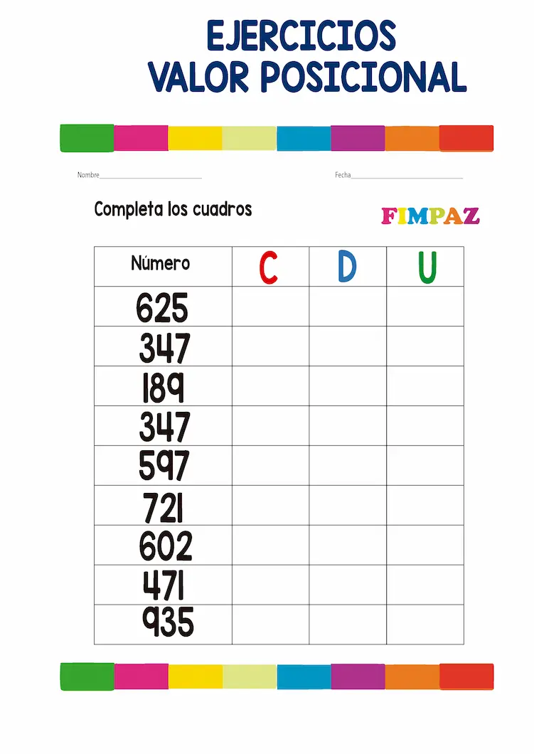 valor posicional unidad decena centena