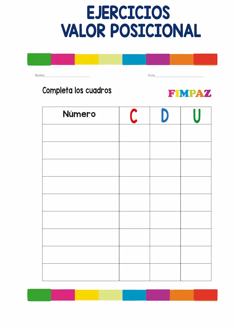 Valor Posicional: Ejercicios en PDF