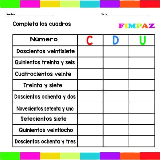 valor posicional unidades decenas y centenas