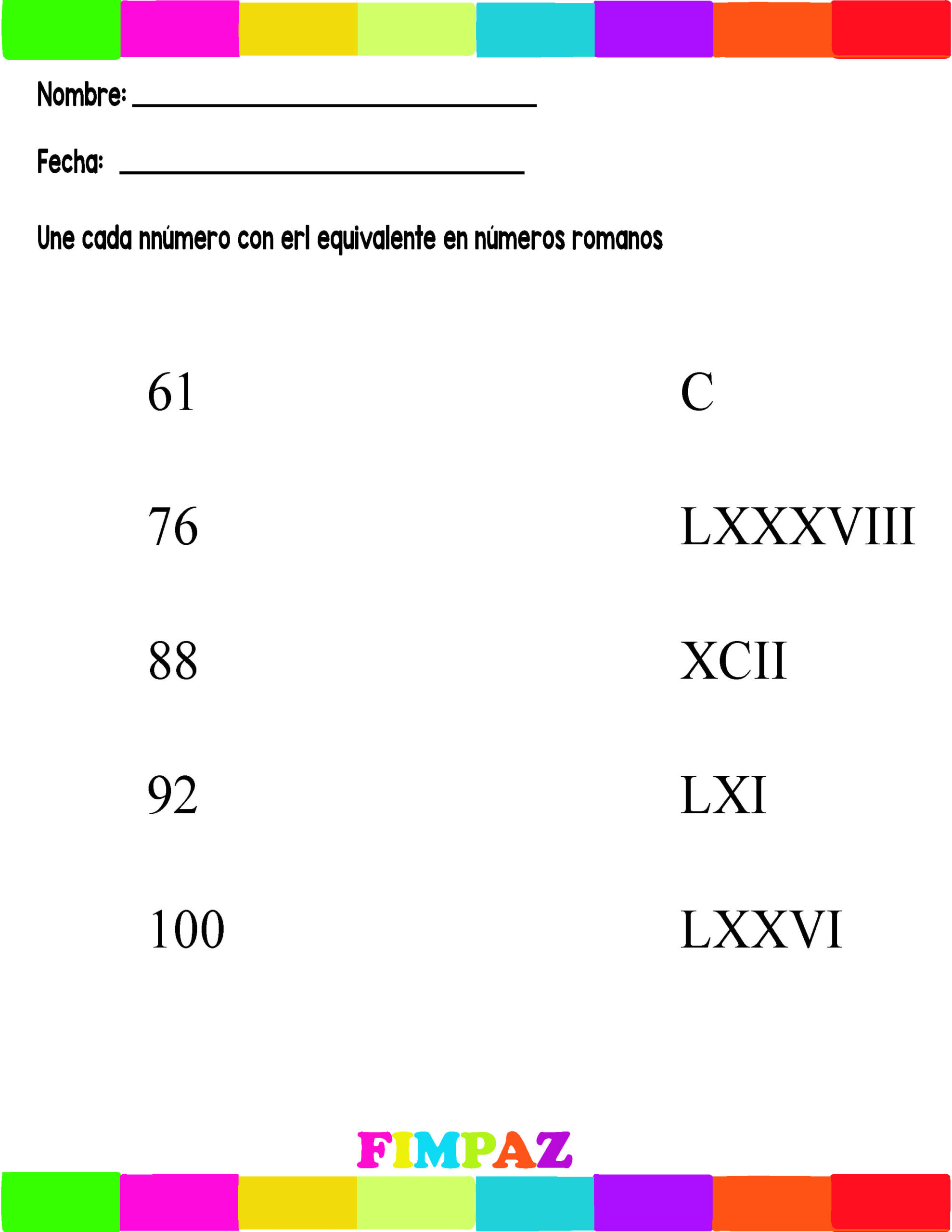 NÚMEROS ROMANOS DEL 1 AL 100