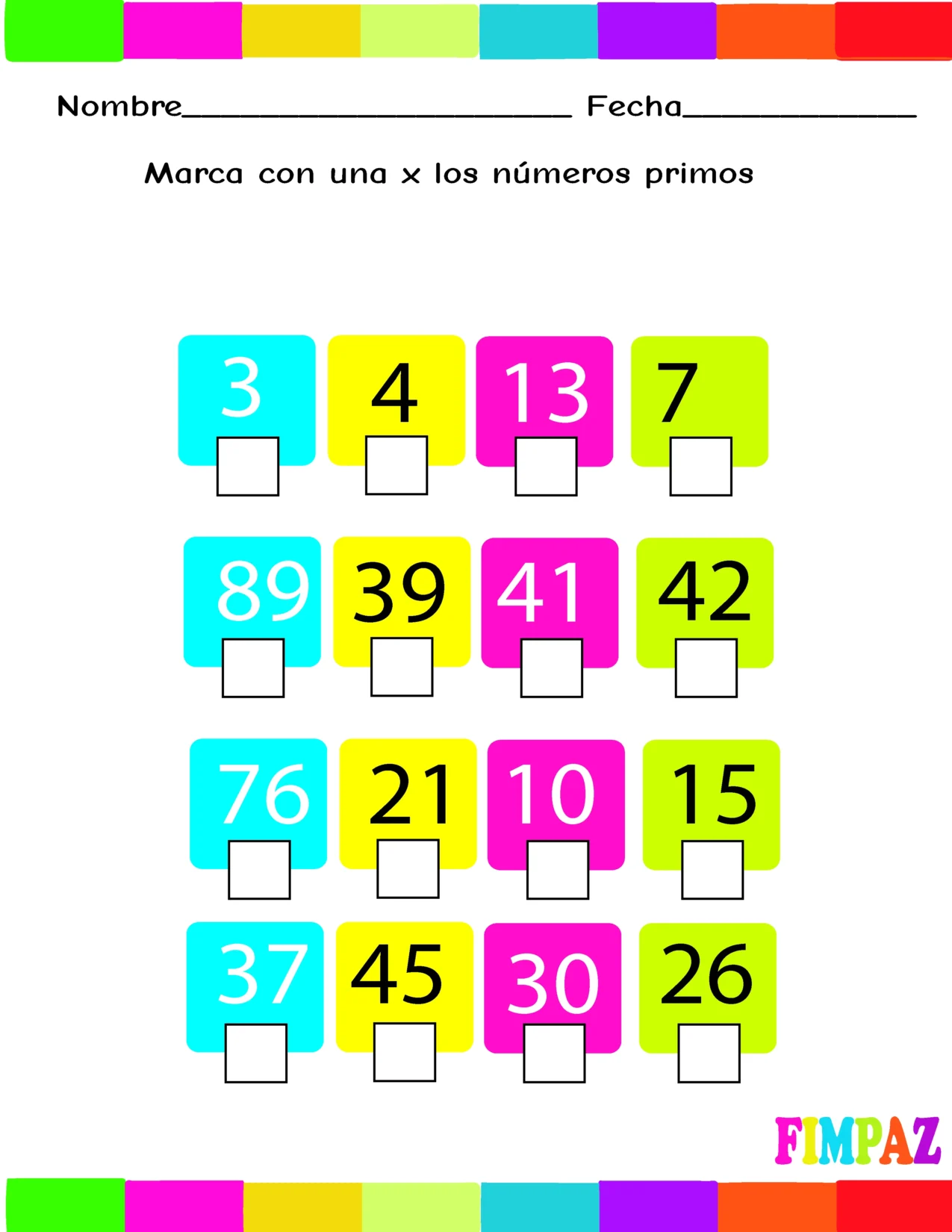 NUMEROS PRIMOS DEL 1 AL 100