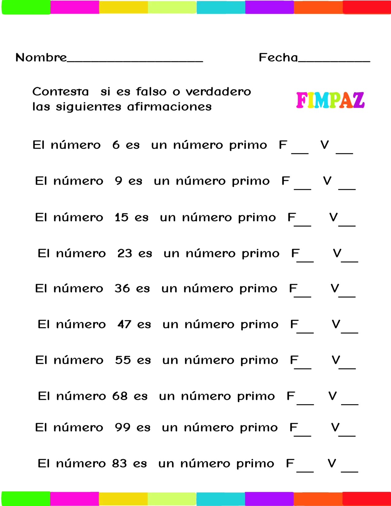 NUMEROS PRIMOS DEL 1 AL 100