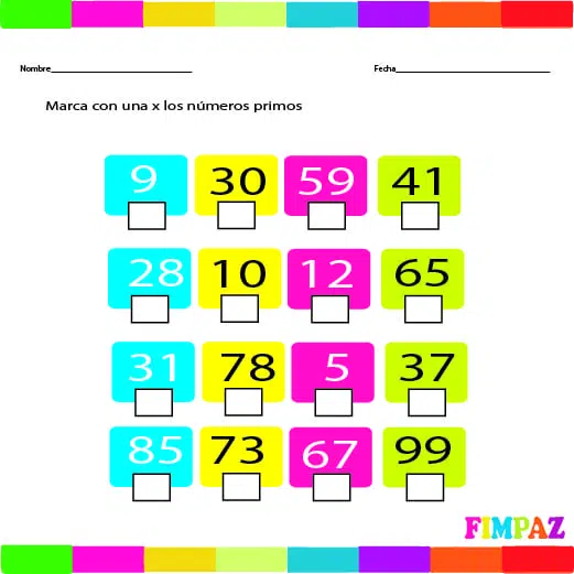 Ejercicios para trabajar los numeros primos del 1 al 100 en primaria