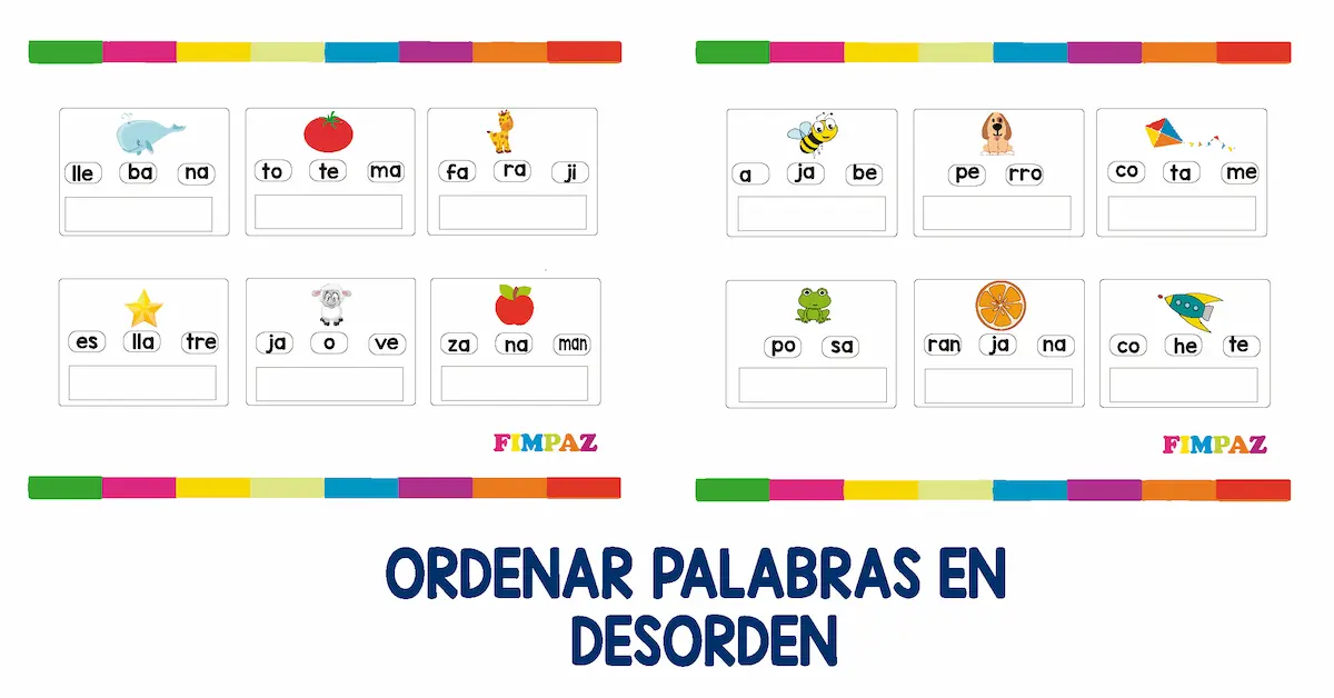 Ejercicios de ordenar palabras en desorden para niños (PDF gratis)